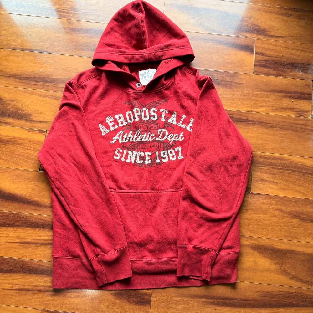Aeropostale Men's Red Athletic Dept Since 1987 Pullover Hoodie Size Large